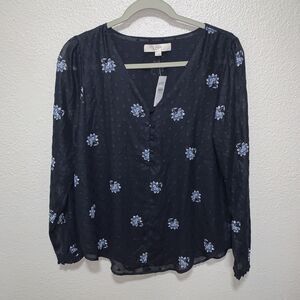 Loft Women’s Long Sleeve Blouse Size S Blue Floral